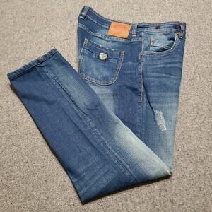 Ed Hardy Jeans Men 38x31 Blue Stone Wash Super Slim Distressed Denim Pants Retro